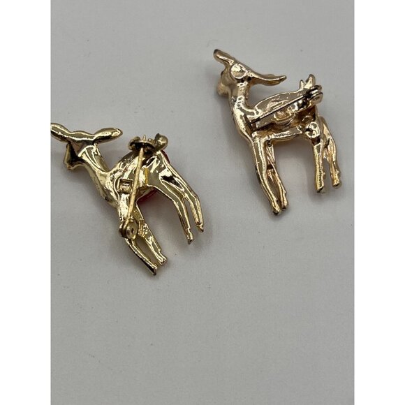 Jelly Belly Vintage Set of 2 Deer Brooches Pins Metal Rhinestones Unsigned - Picture 2 of 11